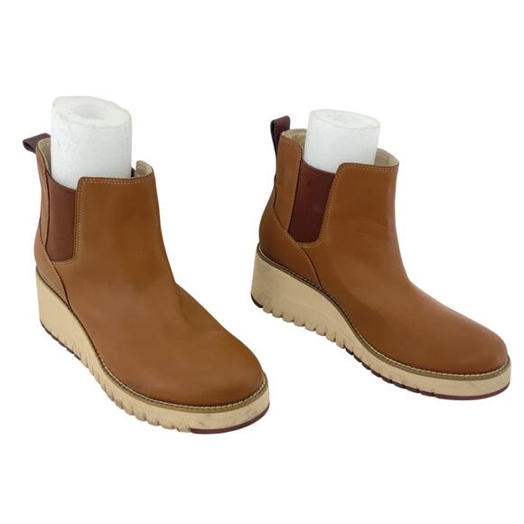 Cole Haan Zerogrand Tan Leather Wedge Bootie Women’s Size 8.5 Preowned - Picture 1 of 7